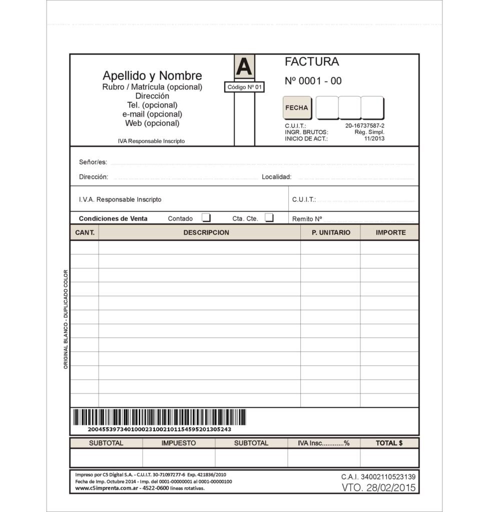 Ejemplo de Datos Almacenados en una Factura Bonpane