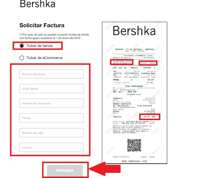 Facturación de Compras Online en Bershka