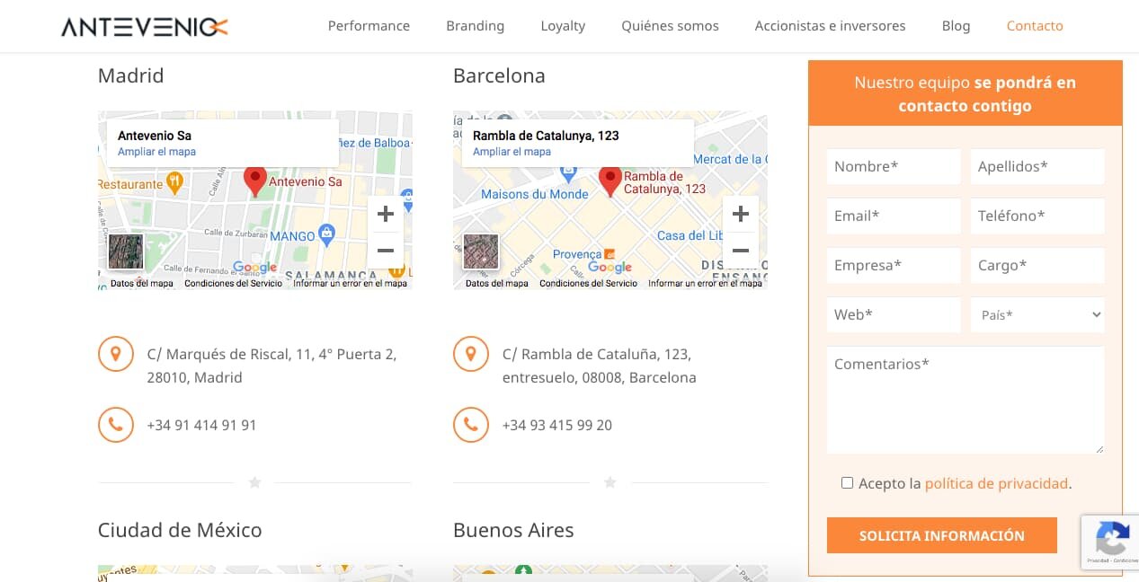Opciones de Contacto