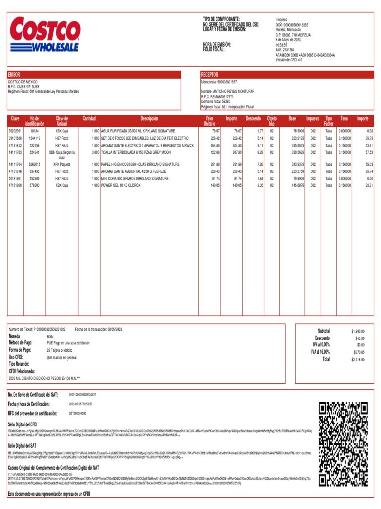 Tabla de Ejemplo de Factura Zurich